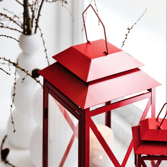 IKEA VINTERFINT Lantern/tealight, Indoor/Outdoor, Bright red, 22 cm with Wall/Ceiling Bracket, Black
