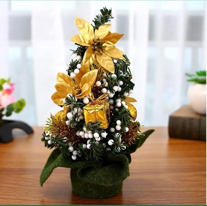 Digital Shoppy Mini Christmas Tree – 20cm Desktop Ornament with Golden Decorations