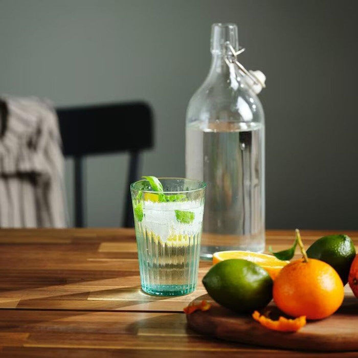 IKEA VARDAGEN Jug, patterned/dark grey-green, 2 l with Glass, light turquoise, 31 cl  (Pack-4)