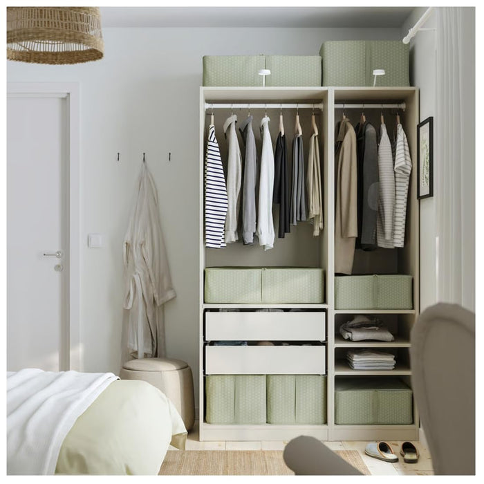 IKEA HEMMAFIXARE Storage case, flower/pale grey-green, 34x51x28 cm (13 ½x20x11) with AROMATISK Hand towel, green, 40x70 cm (16x28)