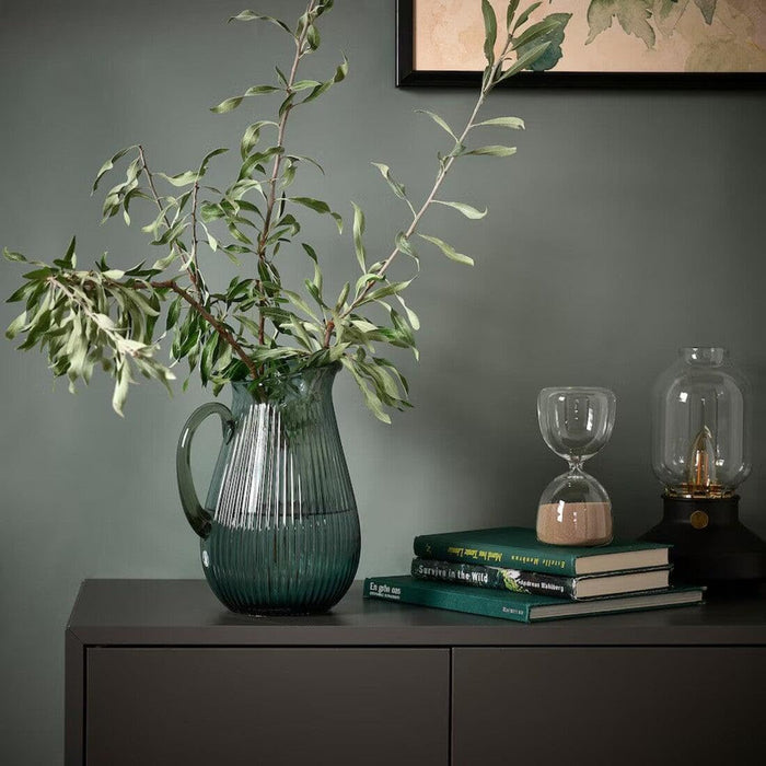 IKEA VARDAGEN Jug, patterned/dark grey-green, 2 l with Glass, light turquoise, 31 cl  (Pack-4)