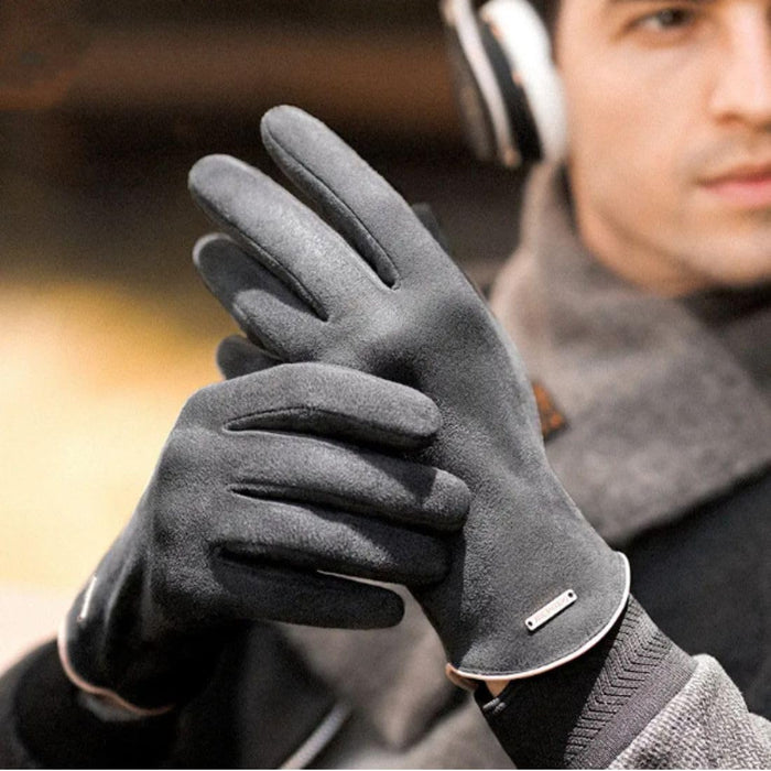 Digital Shoppy Men's Outdoor Cycling Warm Fleece Thickened Gloves, Grey