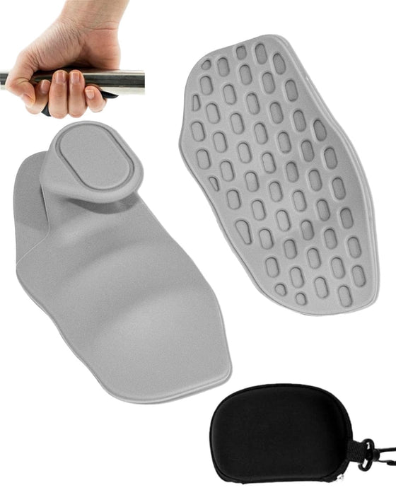 Gray silicone foot scrubber with a carrying case on a white background