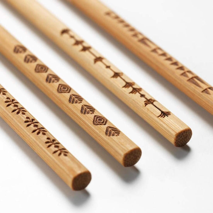 IKEA White Ceramic Bowl with Bamboo Chopsticks Set, 4 Pairs, Decorative Patterns, Includes Tissue Boxes