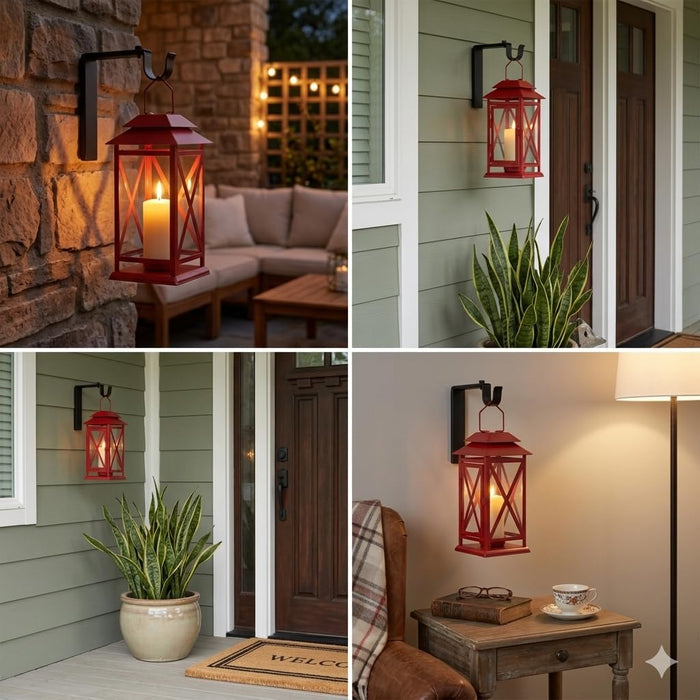 IKEA VINTERFINT Lantern/tealight, Indoor/Outdoor, Bright red, 22 cm with Wall/Ceiling Bracket, Black