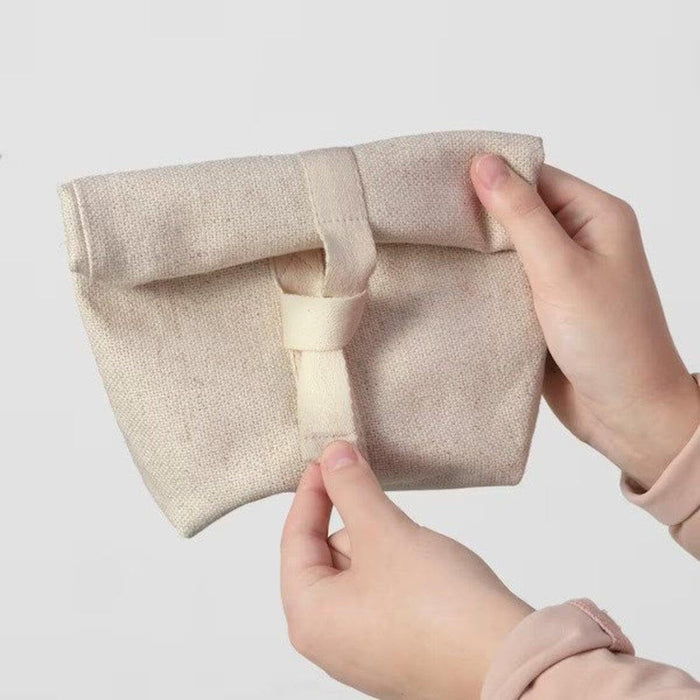 IKEA Snack bag, fabric, natural, 14x6x22 cm  with Snack container, grey/Brown, 300 ml