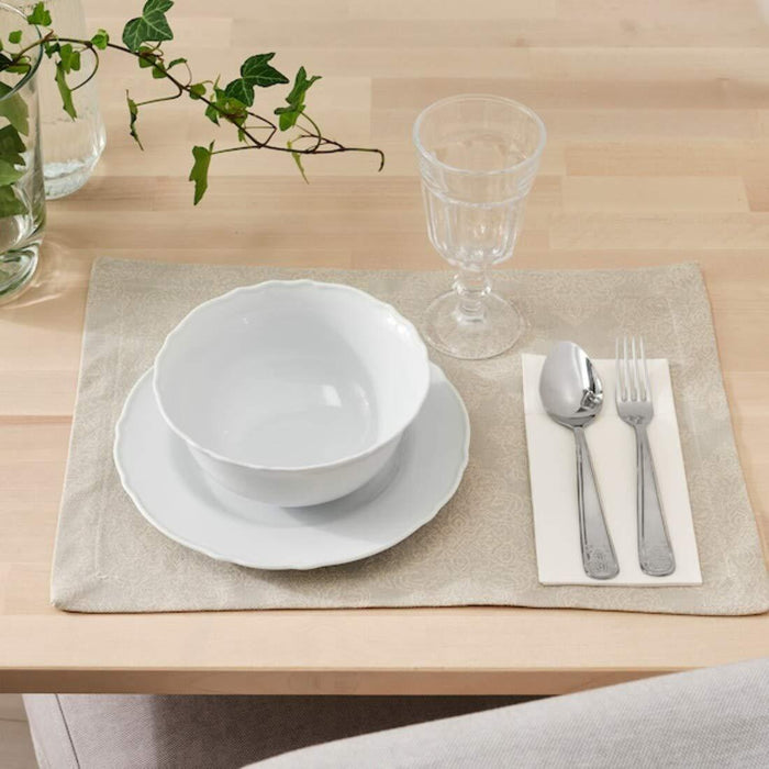 IKEA DOFTMINNE Place mat40x30 cm 4pack with Bowl, Rounded Sides White, 13 cm 2pack and  6-Piece Deep Plate, white, 20 cm and 2-Pieces Kitchen Utensil Set