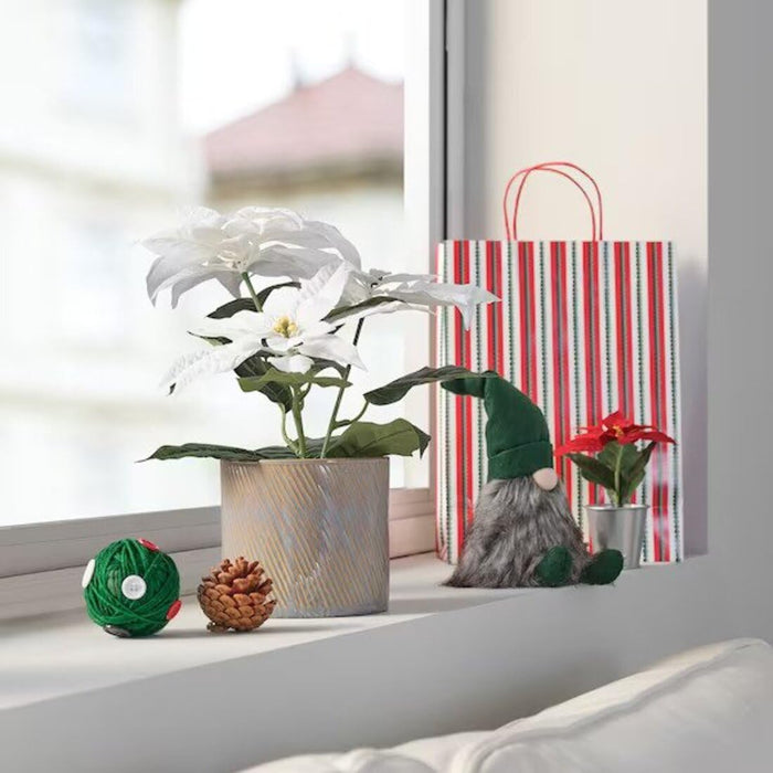 IKEA Artificial potted plant, in/outdoor Poinsettia/white, 12 cm with Plant pot, pink, 12 cm