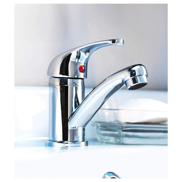 IKEA OLSKÄR Wash-basin mixer tap, chrome-plated with  IVÖSJÖN Wash-basin base cabinet, with sliding doors/green, 50x33x57 cm