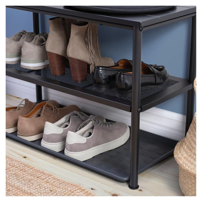 Ikea NIPÅSEN Bench with Shoe Storage and BAGGMUCK Mat, Black and Grey, 79x52cm, Indoor & Outdoor Hallway Organiser