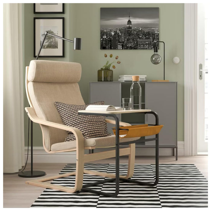 IKEA OLSERÖD Side Table Anthracite/Birch with Hand Towel,White/Dark Blue, 40x70 cm (16x28)