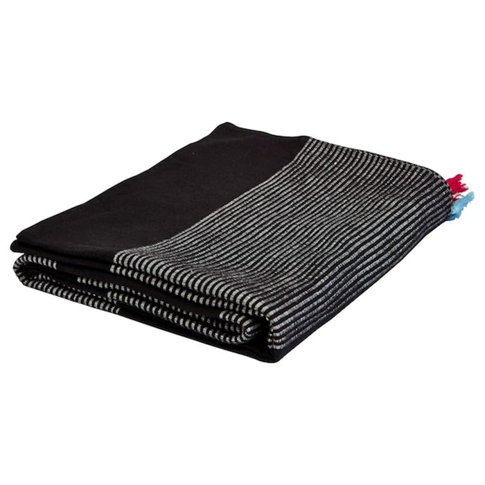 IKEA DEKORERA Throw, anthracite, 130x160 cm with RSPRUNGLIG Bedspread, white/black, 150x250 cm and  JÄTTEVALLMO Pillowcase, beige/dark grey, 50x80 cm