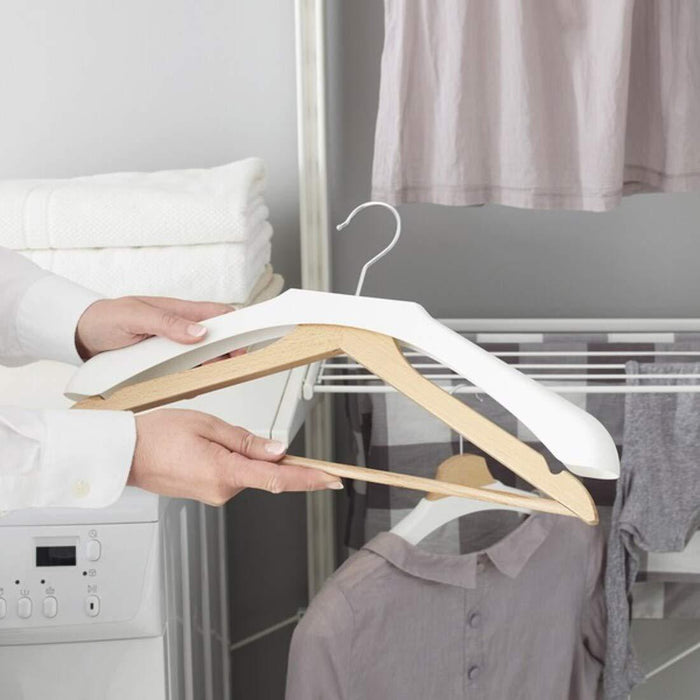 IKEA BUMERANG Coat hanger, natural with STUK Clothes cover, set of 3, white/grey and BUMERANG Shoulder Shaper for Hanger, White