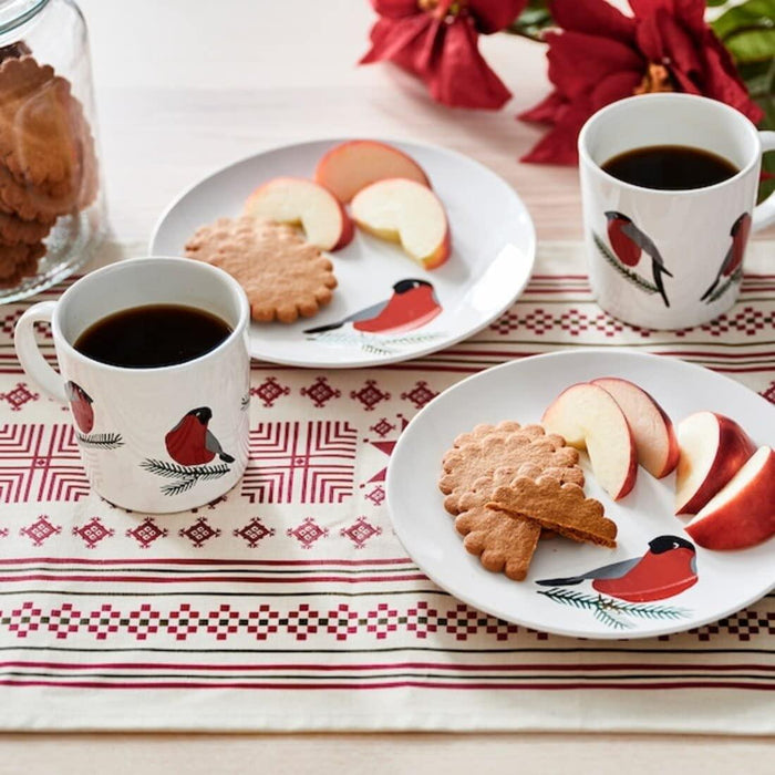 IKEA VINTER Table-Runner, Stripe Pattern Beige/red 35x130 cm.with Mug, lilac, 42 cl and Coffee Spoon Stainless Steel, 11 cm - Pack of 6 and cloth Napkin, White/Printed, 45x45 cm (18x18) ( pack of 4)