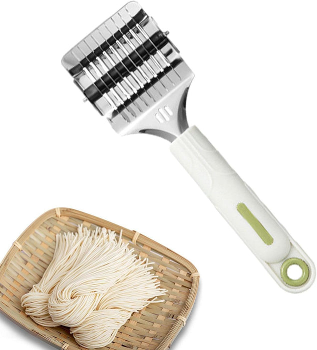 Noodle cleaning brush with a basket of noodles on a white background