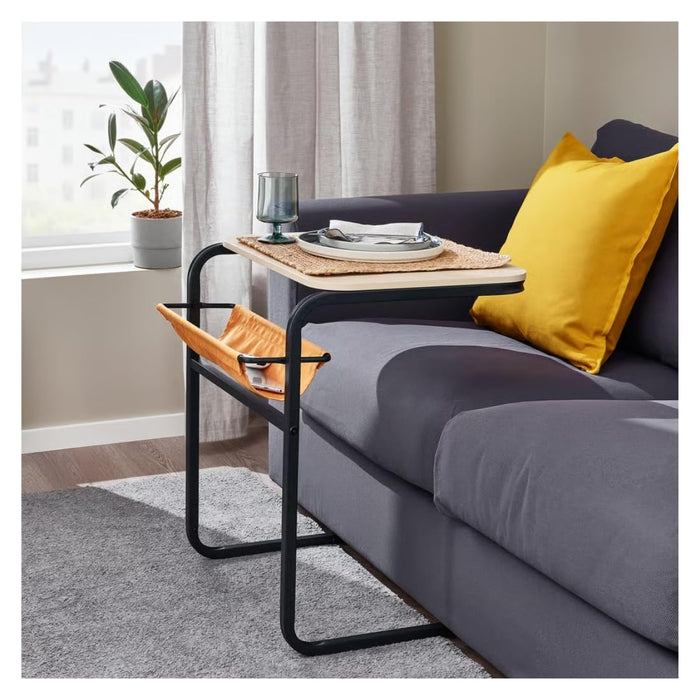 IKEA OLSERÖD Side Table Anthracite/Birch with Hand Towel,White/Dark Blue, 40x70 cm (16x28)
