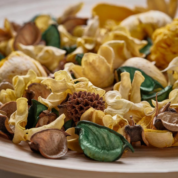 IKEA Decoration, leaf, yellow, 22x16 cm with Scented potpourri, Citrus flower yellow, 60 g