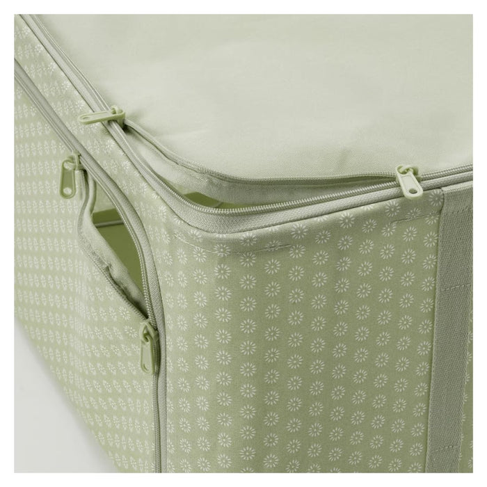 IKEA HEMMAFIXARE Storage case, flower/pale grey-green, 34x51x28 cm (13 ½x20x11) with AROMATISK Hand towel, green, 40x70 cm (16x28)