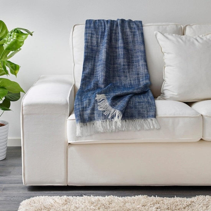 IKEA Throw, blue, 120x180 cm (47x71) with Cushion, white/printed, 40x40 cm