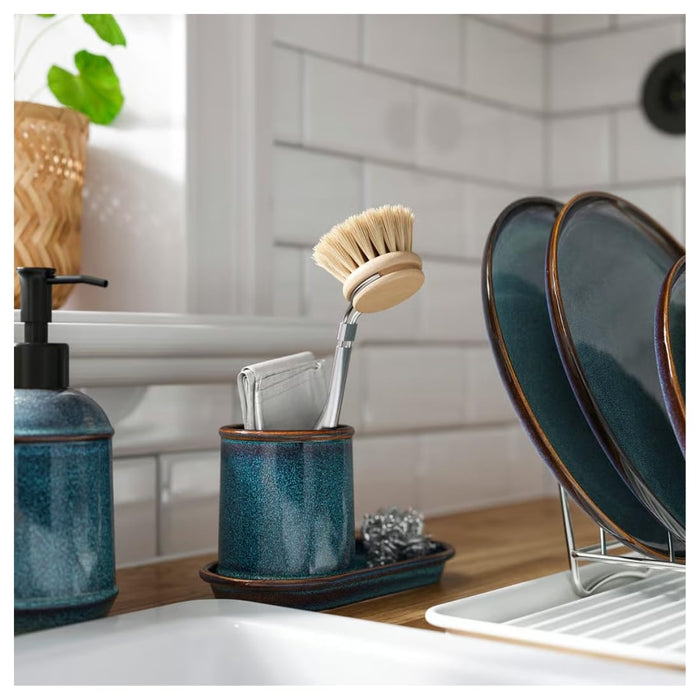 IKEA TVÅLSJÖN 3-Piece Stoneware Bathroom Set Blue with NYCKELN Hand Towel, White/Dark Blue, 40x70 cm (16x28)
