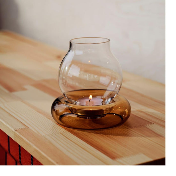 IKEA OMMJÄNGE Glass Tealight Holder, 12 cm with EFTERSKORD Red Candle Holder, 7.5 cm