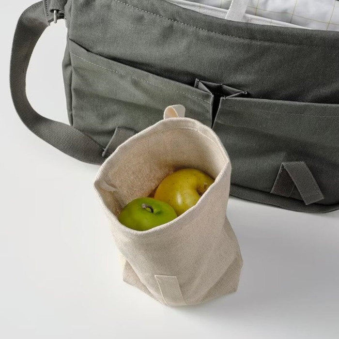 IKEA Snack bag, fabric, natural, 14x6x22 cm  with Snack container, grey/Brown, 300 ml