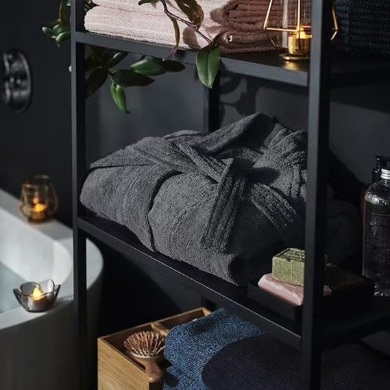 IKEA Grey Bathroom Essentials Set – Bath Mat 40x60 cm, Bath Towel 70x140 cm, Bath Robe & Slippers (L/XL)