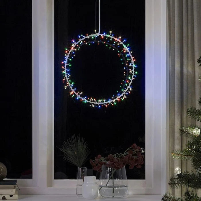 IKEA STRÅLA LED pendant lamp - battery-operated ring shaped & Lamp shade, snowflake, 70 cm with Stickers, Christmas pattern multicolor