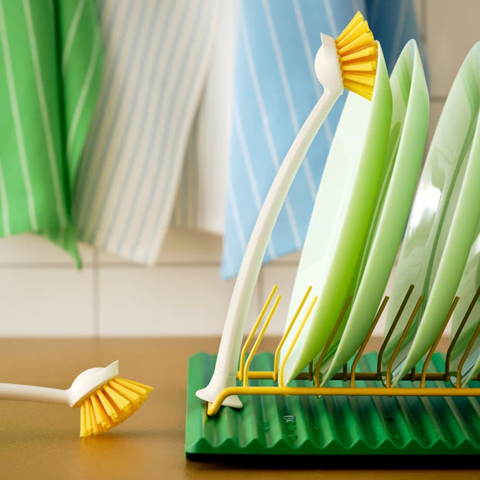 IKEA VIDEVECKMAL Dish-washing brush with dispenser, bright green with Dish drainer, double-sided, green, 40x31 cm