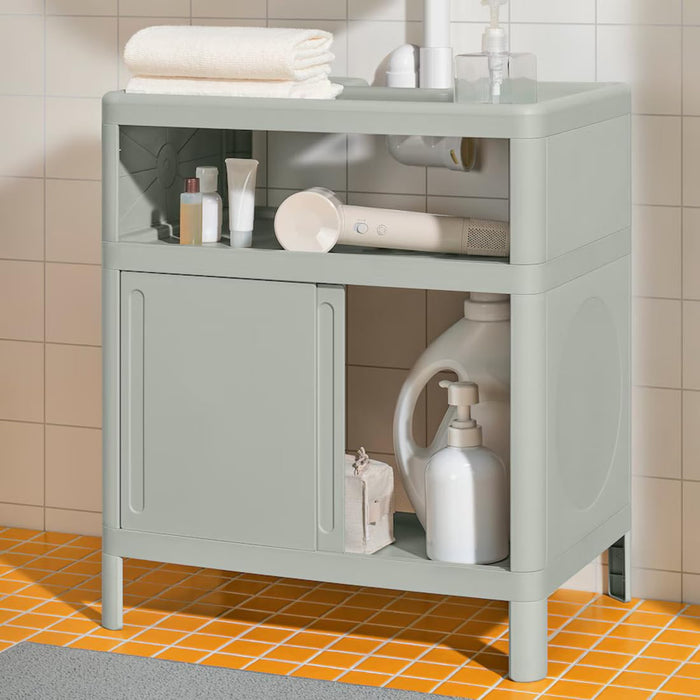 IKEA IVÖSJÖN Wash-basin base cabinet, with sliding doors/green, 50x33x57 cm with Hand towel, pink, 40x70 cm
