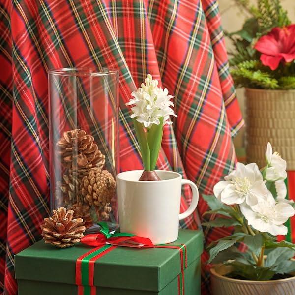 IKEA VINTERFINT Vase, dark green, 13 cm with Artificial flower, Hyacinth white, 22 cm