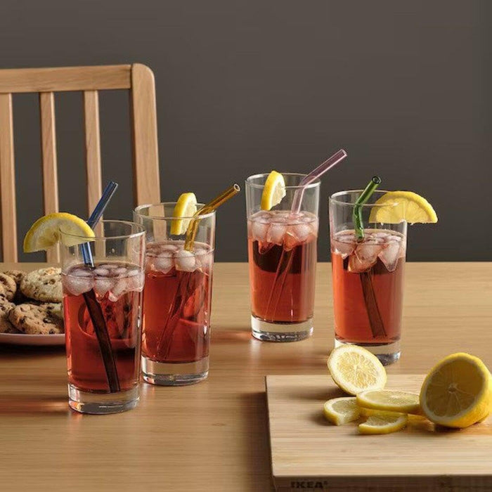 IKEA VARDAGEN Glass, clear glass, 31 cl with Drinking straws/clean brush set of 5, mixed colours and Paper napkin, white, 16x32 cm