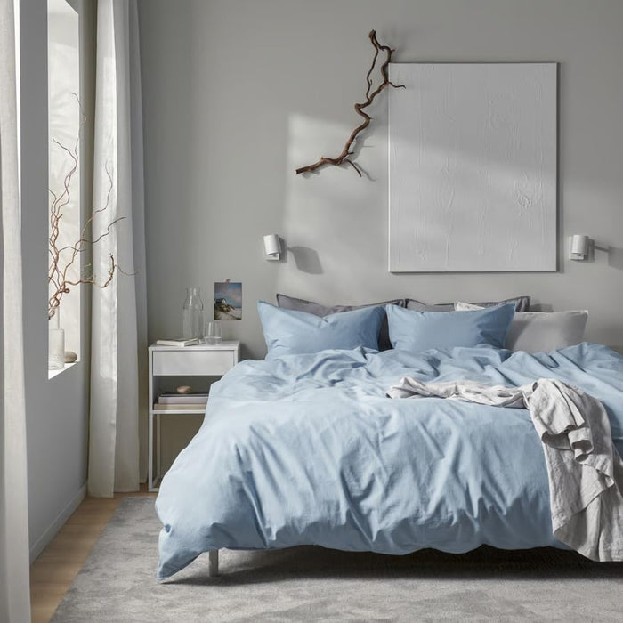 Ikea ÄNGSLILJA Duvet Cover and 2 Pillowcases, Blue-Grey, 240x220/50x80 cm with SOMMAR Cushion Cover Light Multicolour 50x50 cm ( 2 PACK )