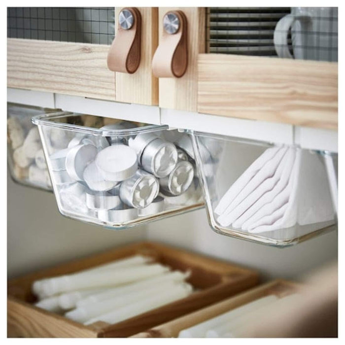 IKEA 365+ Holder for container, white Width:  15 cm ,  Depth:  23 cm  &Food container, square/glass 600 ml  & 1.0 L