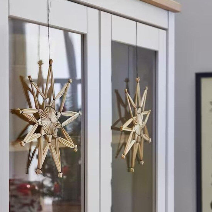 IKEA Hanging decoration, set of 3, copper-colour with Hanging decoration, handmade star/straw