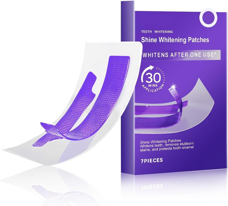 Teeth whitening patches with packaging on a white background