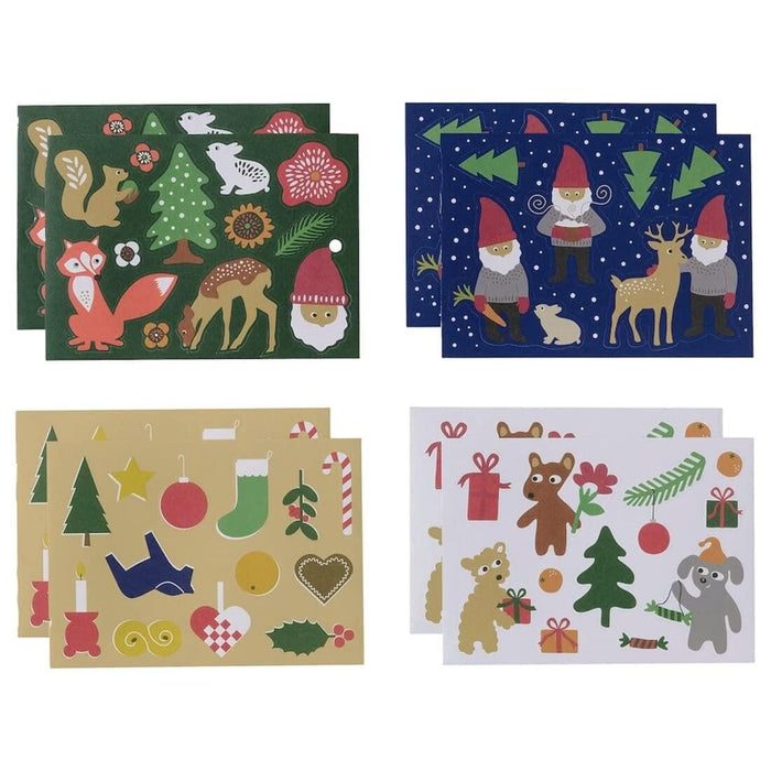 IKEA VINTER Gift Wrapping Roll with Gift Bags (2 pack) with Stickers, Christmas pattern multicolor (8 pieces)