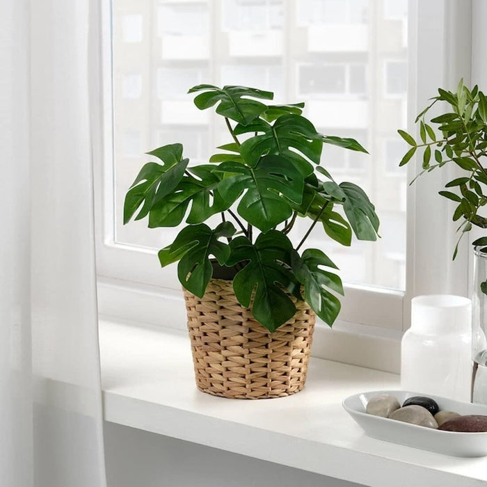 IKEA Artificial potted plant, in/outdoor Monstera, 12 cm with Plant pot, in/outdoor/galvanised, 12 cm