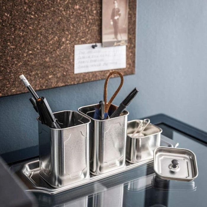 IKEA Tjena magazine file, black with Desk organiser, metal