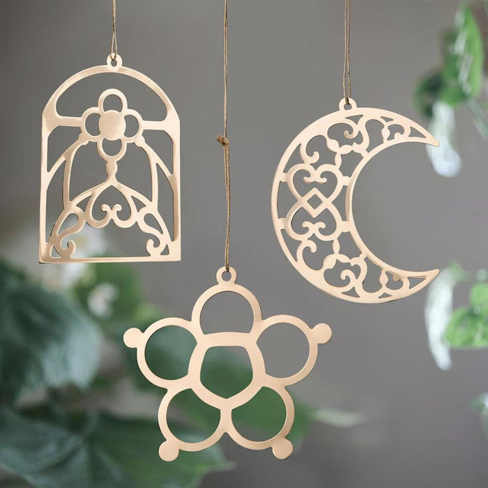 IKEA Hanging decoration, set of 3, copper-colour with Hanging decoration, handmade star/straw