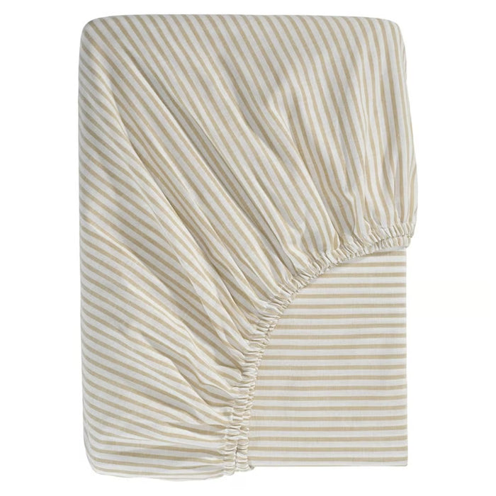 IKEA SOLFIBBLA folded white beige striped cotton fitted sheet with elastic edging #10615852