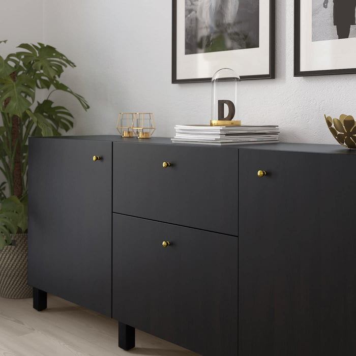 IKEA ENERYDA Knob, brass-colour, 27 mm (1 1/16 ") with Handle, brass-colour, 112 mm and Cup handle, brass-colour, 89 mm (3 1/2 ")