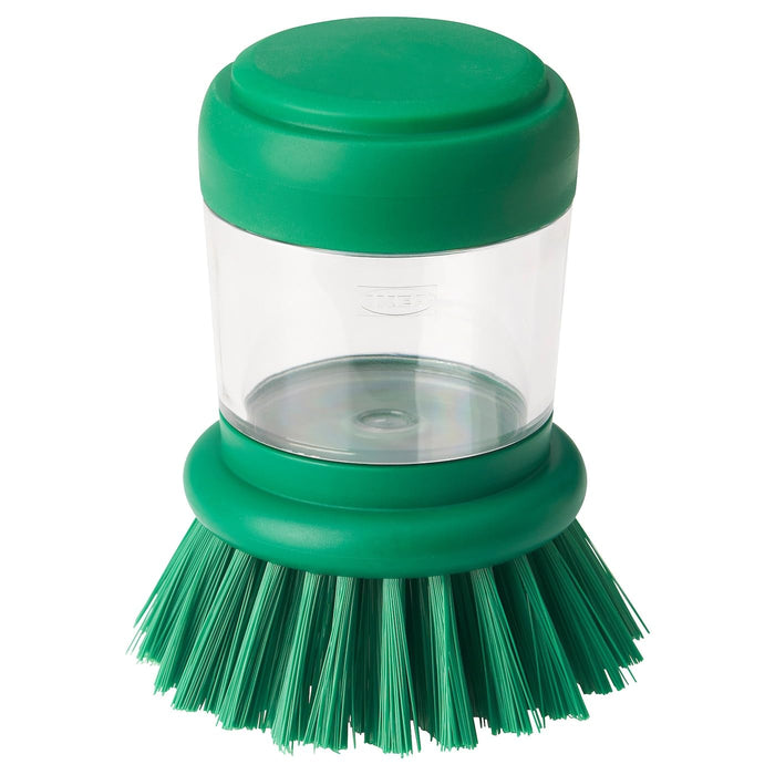 IKEA PEPPRIG Scrubbing pad, green blue/yellow with Dish-washing brush with dispenser, bright green