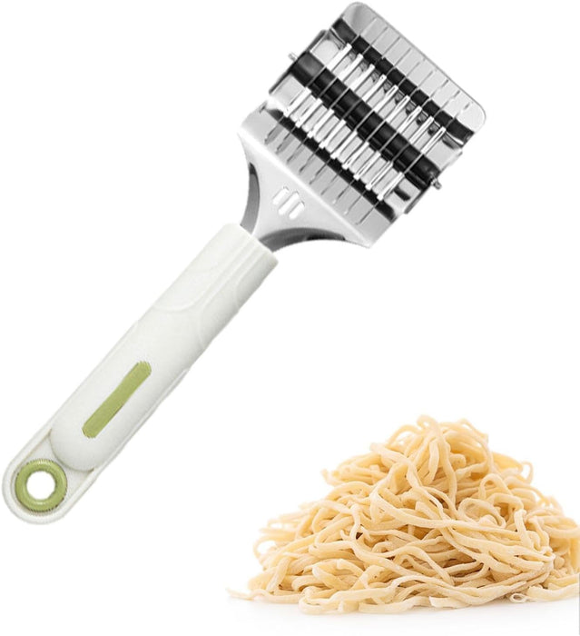 Noodle maker with a pile of cooked noodles on a white background