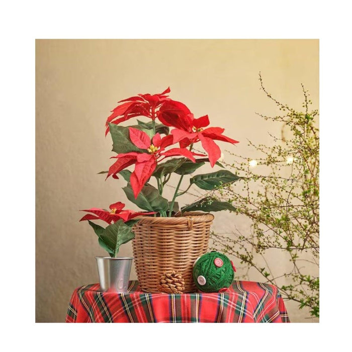 Seasonal interior scene with IKEA artificial poinsettia and wreath set