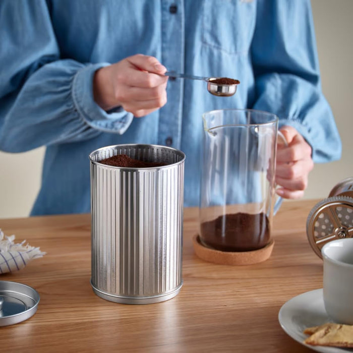 IKEA BETTHAJ Tin Storage Set – Coffee/Tea Tin 1.3 L (Silver) with Spaghetti Tin 2.6 L (Pale Blue)