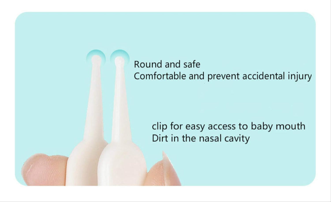 Nasal cleaning device with text on a light blue background