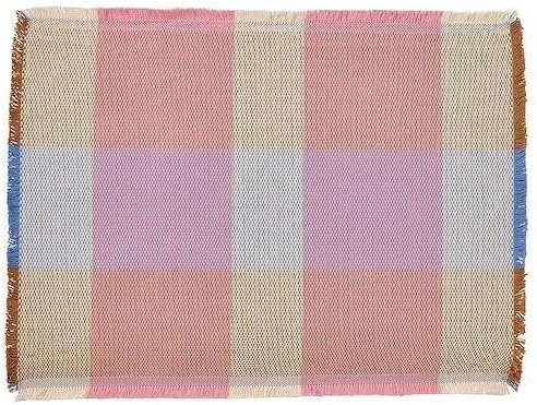 Multicolored checkered fabric with pastel shades on a plain background