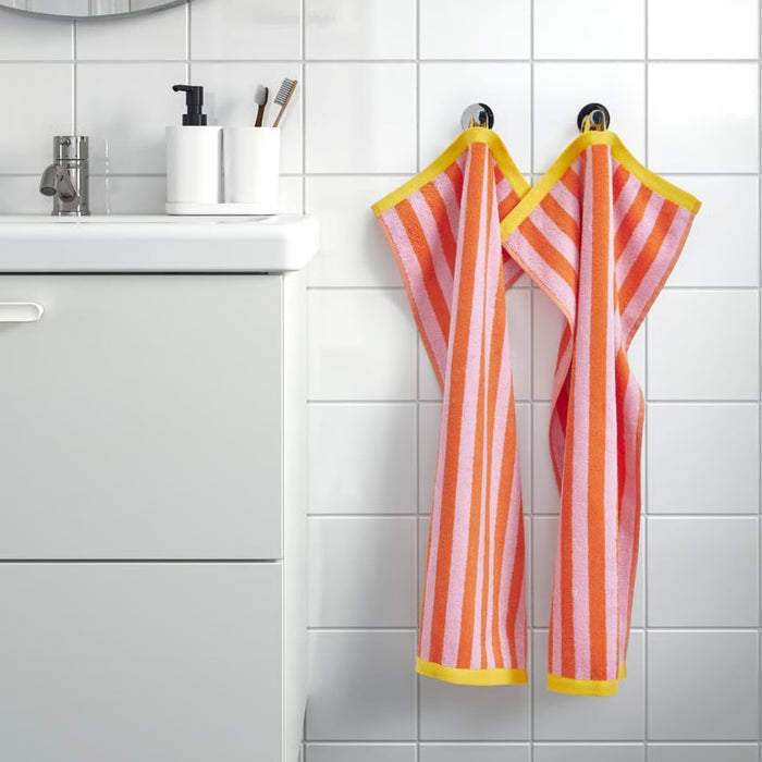 IKEA SLÅNHÖSTMAL Bath Towel(70X 140 CM) and Hand Towel Orange/Pink Striped(40X 70 CM)
