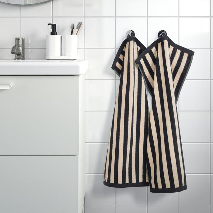 IKEA SLÅNHÖSTMAL Bath Towel(70X140 CM) and Hand Towel Black/Light Beige Striped(40X70 CM)